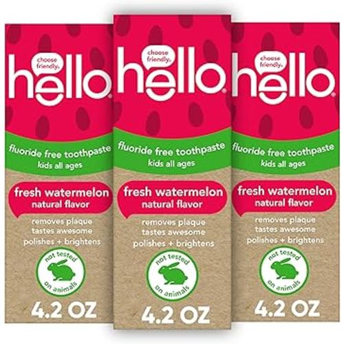 Hello Fresh Watermelon Fluoride Free Kids Toothpaste, 4.2 Oz Tube (Pack of 3)