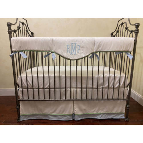 White with Pale Blue and Green Baby Boy Crib Bedding - Single Scallope - Just Baby Designs