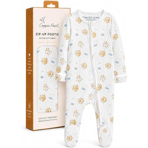Copper Pearl Zip-Up Footie Baby Pajamas – Soft Newborn Onesies for Boys & Girls, Tag-Free with Two-Way Zipper Baby Sleepers for Newborn - 24 Months, Chip