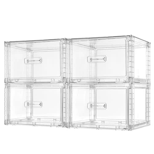 Vtopmart 4 Pack Clear Stackable Storage Drawers 15QT, Easily Assemble Closet Organizers,Plastic Storage Bins for Bathroom,Cabinet,Kitchen Pantry,Under Sink Organization(Medium)