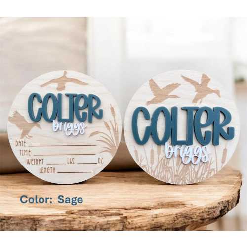 Baby Announcement Sign w/ Duck, Duck Hunting Theme, Birth Announcement Round, Stat Sign, Personalized Baby Name Sign