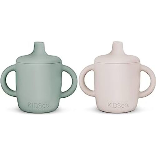 Silicone Sippy Cup and Training Cup for Baby 6 months+ Soft Spout and Handles Unbreakable Easy Grip for Babies 6-12 months and Toddlers 1-3 years 5oz/150ml (Sandy Shore and Green)
