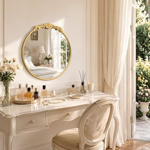 Besdomus Vintage Gold Arched Mirror: 32"x24" French Baroque Antique Mirror