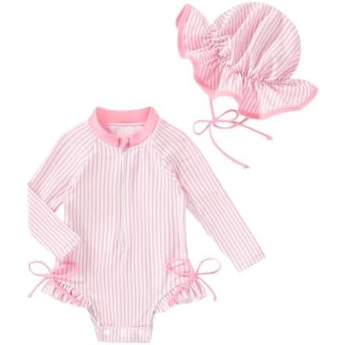 Happy Town Baby Girls Swimsuit Long Sleeves Zipper Ruffled Bathing Suit Infant Girl Beach Essentials