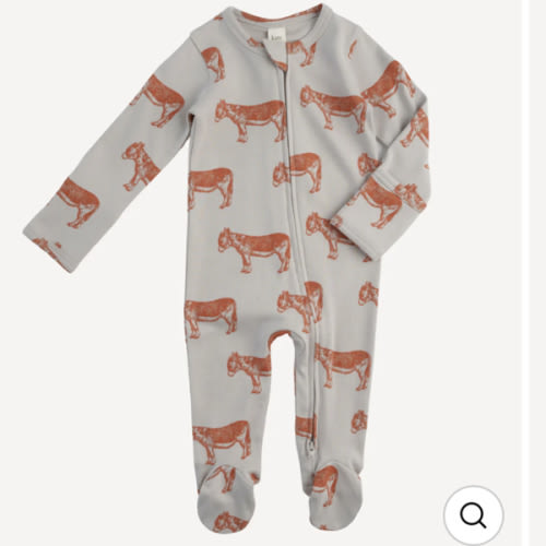long sleeve two way zipper footie | donkey | organic cotton interlock