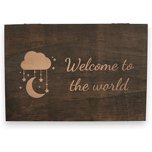 Engraved Baby Memory Box – Wooden Keepsake Box for Newborn Milestones, First Tooth, Hospital Bracelet – Medium Size – Dark Walnut Finish – 8.5 x 6 x 3 in