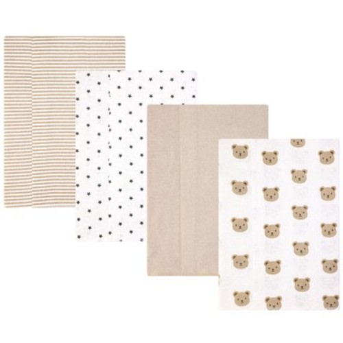 Hudson Baby Infant Cotton Poly Flannel Burp Cloths 4-Pack, Cozy Cutie, One Size