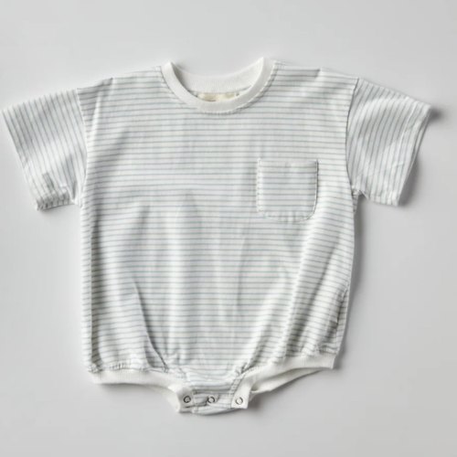 Cory Pocket Romper in Blue Stripes | Baby and Toddler | WinnieandCrew.com – Winnie + Crew