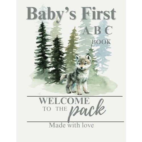 Baby's First ABC: Baby Shower Coloring Page Guest Book Wolf Theme Welcome to the Pack