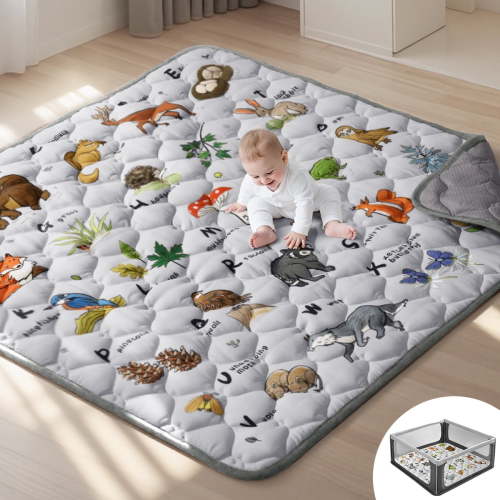 Baby Play Mat, Caveen Thicken Soft Cotton Baby Playmats, Foldable Anti-Slip Floor Crawling Playmat Playpen Mat for Infants and Toddlers, 50"x50", Light Grey