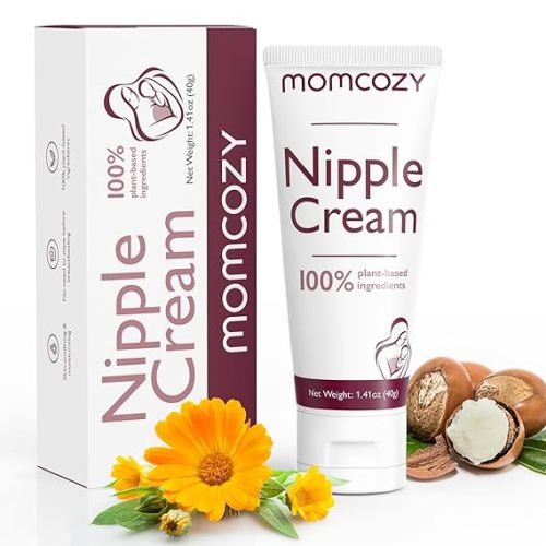 Momcozy Nipple Cream for Breastfeeding, Lanolin-Free, Safe & Soothing Balm | No Wipe off, Postpartum Essentials for Nursing & Pumping, Plant-Based Ingredients Organic Nipple Butter for New Moms, 1.41oz