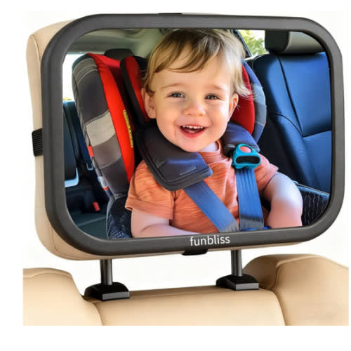 Funbliss Baby Car Mirror for Rear Facing Seat,360° Rotation, Safety Certified Shatterproof Acrylic Glass, Clear Wide View,Infant Mirror for Car Seat Rear Facing