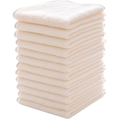 MUKIN Baby Washcloths Set - 12 Pack 12x12 Inches Microfiber Coral Fleece Face Towel for Newborns, Infant, Toddlers or Kids. Ultra Soft and Absorbent wash Cloth for Baby (White)