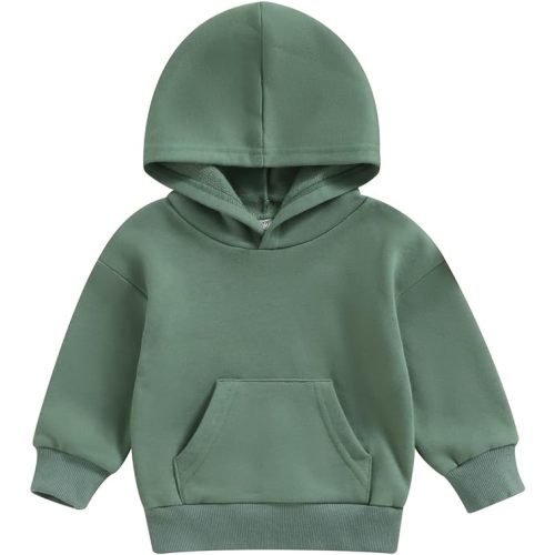 Toddler Baby Boy Girl Hoodies Solid Color Long Sleeve Kangaroo Pocket Hooded Sweatshirt Top Fall Winter Clothes