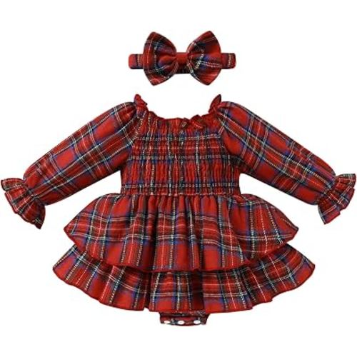 Happy Town Baby Girl Romper Cute Infant Girls Cotton Clothes Long Sleeve Dress with Headband Fall Winter Outfits