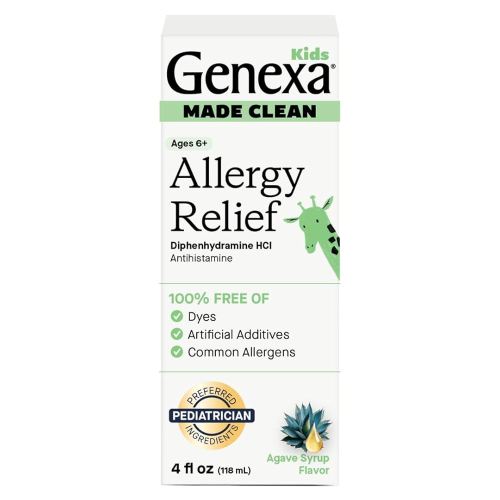 Genexa Kids Allergy Medicine | Clean Allergy Relief for Children | Treats Runny Nose, Sneezing & Itching | Vegan & Non-GMO | 12.5mg Diphenhydramine HCl 4 fl oz | Organic Agave Syrup Flavor | Ages 6+