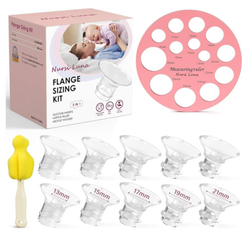 Flange Inserts 10PCS 13/15/17/19/21mm for 24mm Flanges/Shield of Most Pumps, Flange Sizing Kit Silicone Flanges Insert, Breastfeeding Essentials Kit for New Moms