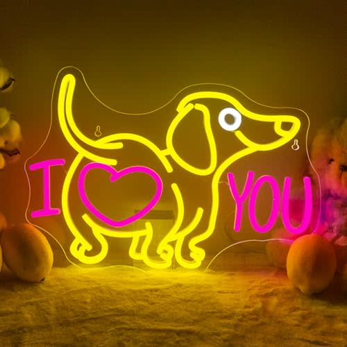 Lucunstar Dog Neon Sign - I Love You Wall Decor Light With USB Connectivity and Adjustable Brightness - For Dog Lovers, Pet Shops, Valentine's Day Gift
