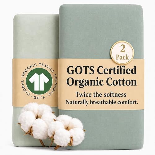 GOTS Organic Bassinet Fitted Sheets 33x20 for Maxi-COSI Iora, Koola Baby, Baby Joy, Angelbliss, Kidsclub | Luxuriously Thick 190 GSM Organic Cotton | 2-Pack Bedside Sleeper Sheets