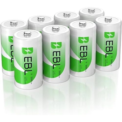 EBL Rechargeable C Batteries 5000mAh Ni-MH C Size Battery, Pack of 8