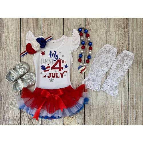 Baby Girl 4th of July Outfit: Tutu Bloomers, Headband, Necklace