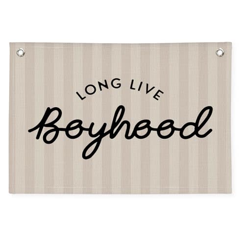PLKMN Long Live Boyhood Banner, Boy Nursery Decor, Canvas Banner Wall Hanging Banner Flag Decor for Nursery Playroom Toddler Room, Boys Kids Room Decor