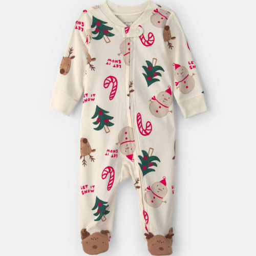Baby Christmas Icon 100% Cotton 2-Way Zip Sleepers - Cream | Carter’s Oshkosh Canada