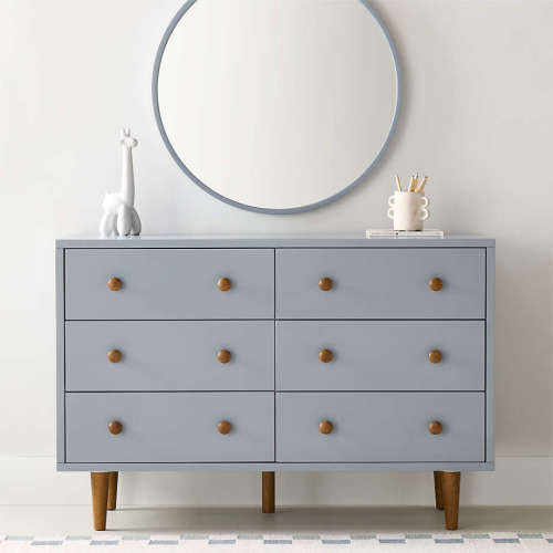 Finn 51" Mist Blue Wood Wide 6-Drawer Kids Dresser