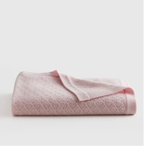 Washable Cashmere Pointelle Baby Blanket in Minimal Pink