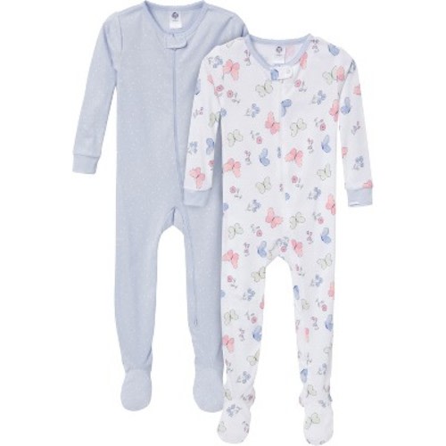 Gerber Baby Girls' Snug Fit Footed Pajamas, 2-Pack, Butterflies, 3-6 months