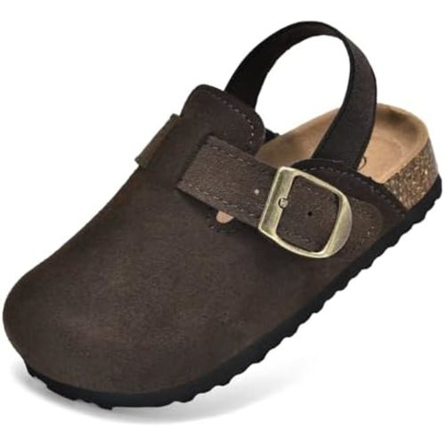 Toddler Suede Clogs for Boys Girls Genuine Leather Adjustable Buckle Slides Potato Indoor Outdoor Slippers