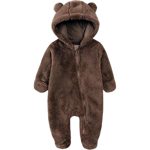 CAHL&FAUO Newborn Snowsuit Baby Cartoon Bear Jumpsuit Warm Fleece Hooded Romper