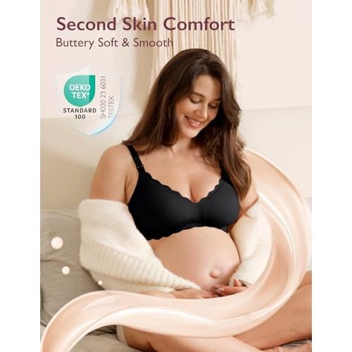Momcozy Nursing Bras for Breastfeeding, Seamless Pregnancy Maternity Bra Wireless Classic Jelly Strip Support Nursing Bra