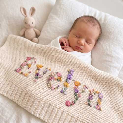 Custom Floral Baby Name Blanket, Newborn Hospital Gift, Custom Baby Gift, Baby Name Swaddle, Flower Design Blanket, Cotton Baby Blanket