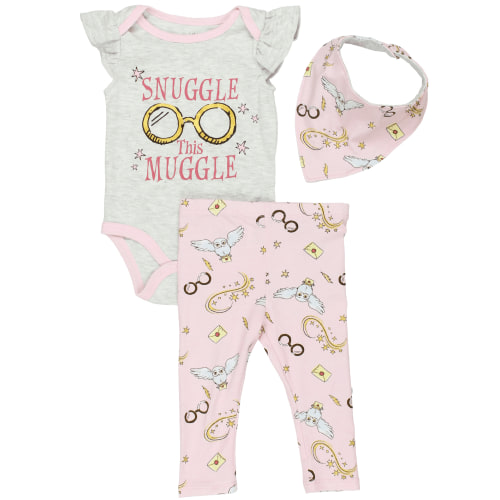 Harry Potter Infant Baby Girls One Piece Bodysuit with Pull-on Pant Bib Set HPG200