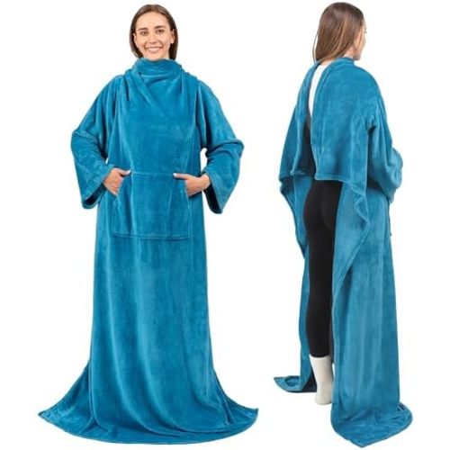 PAVILIA Blanket with Sleeves for Adult Women Men, Soft Warm Wearable Blanket Fleece Wrap Throw, Robe Blanket Gift