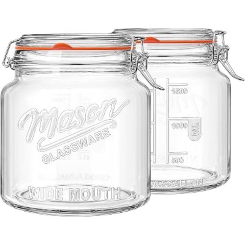 Qianfenie 64 oz Mason Jars with Lids, 2 Pack Half Gallon Glass Jars