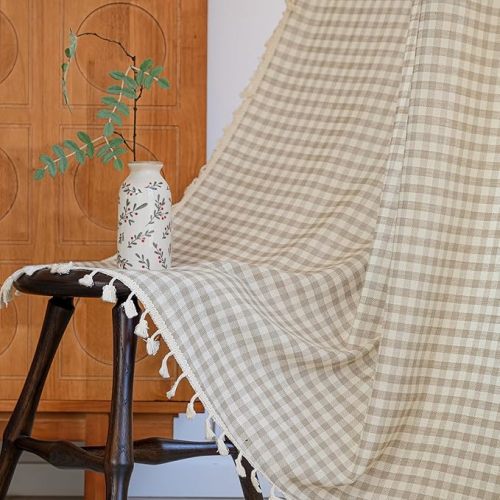 ENJOYBRIDAL Light Brown Plaid Curtains 84 Inches Long 2 Panels Gingham Living Room Semi Sheer Drapes Rod Pocket Dining Room Farmhouse Window Curtain Panels Country Boho Bedroom Cute Window Treatments