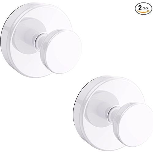Suction Cup Hooks for Shower, Removable Towel Hooks for Bathroom Window Glass Door Wall, Bath Robe Looafh Hook for Hanging - 2 Pack, White