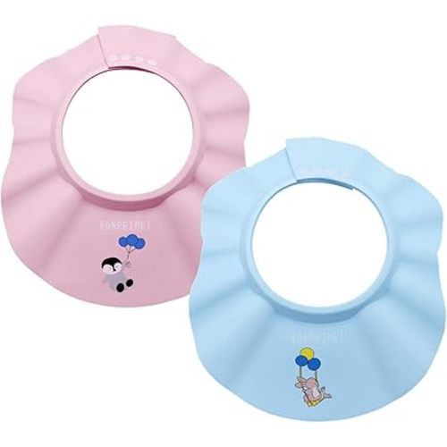 Baby Shower Shampoo Cap 2Pcs Adjustable Safety Eva Bath Visor Waterproof Soft Hair Washing Guard Accessories Bathing Hat for Girls, Boys, Infants, Kids and Toddlers-pink/blue