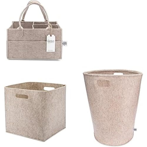 Parker Baby Co. Bundle Gift Set - Felt Collection - Includes Diaper Caddy, Large Laundry Hamper, Storage Cube Bin - Oatmeal