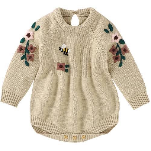 Opewod Newborn Baby Girl Sweater Romper Longsleeve Knitted Baby Outfits for Toddler Knit Romper 0-18 Month