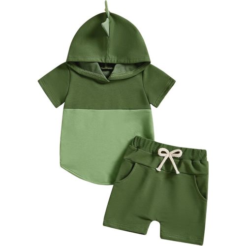 18-24M Toddler Baby Boy Hooded Dinosaur Summer Outfit Funny T-Shirt Shorts Set Infant Dinosaur Clothes 6 12 18 Months 2T