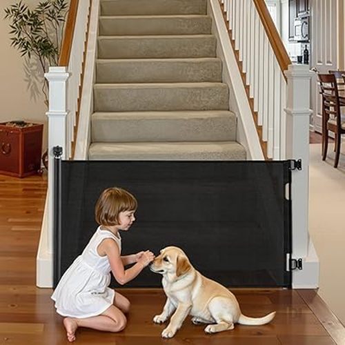 VEVOR Retractable Baby Gate, Extends to 72.8 inch Wide, 31.3 inch Tall, with Security Lock, Easy to Use, Walk Through Without Tripping, Mesh Dog Gate for Stairs, Hallways, Indoor/Outdoor, Black