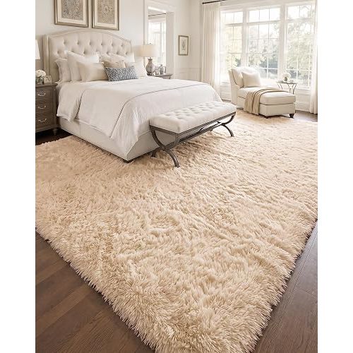 OLANLY 9x12 Machine Washable Large Area Rugs for Living Room, Bedroom, Soft Fluffy Shaggy Bedside Rug, Indoor Floor Carpet for Kids Girls and Boys, Dorms, Nursery, Home Decor Aesthetic, Beige