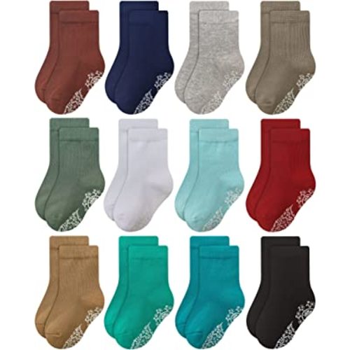 RATIVE Non Skid Anti Slip Crew Socks With Grips for Baby Infant Toddlers Kids Boys