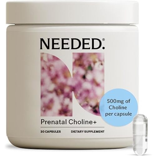 Needed. Prenatal Choline+ Liquid Capsules for Cognitive Development - Choline Supplements For Pregnancy - Aids Baby Brain Development & Supports Healthy Pregnancy - Third Party Tested - 30 Liquid Caps