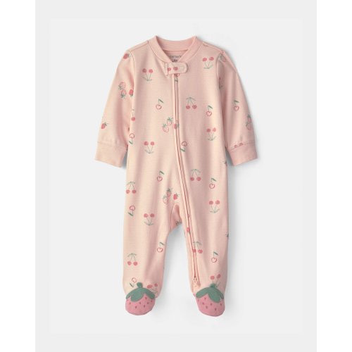 Baby Girl Strawberry 100% Cotton 2-Way Zip Sleep & Play Pajamas - Pink