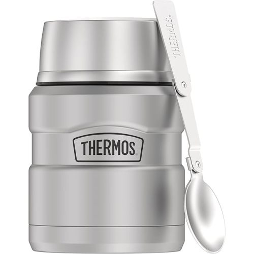 THERMOS Stainless King Vacuum-Insulated Food Jar with Spoon, 16 Ounce, Matte Stainless Steel