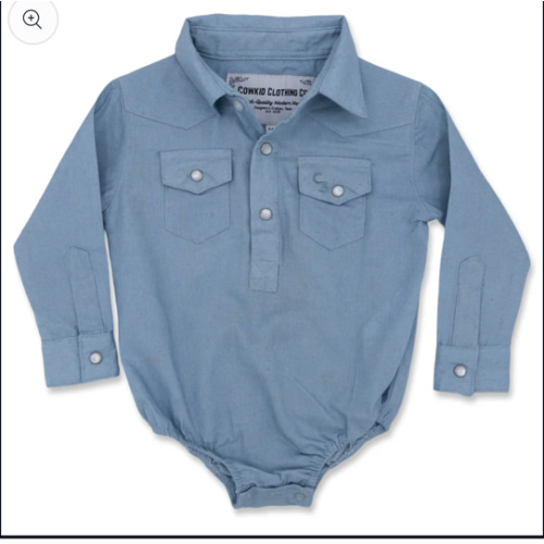 Light Denim Long Sleeve Pearl Snap Onesie – Cowkid Clothing Company